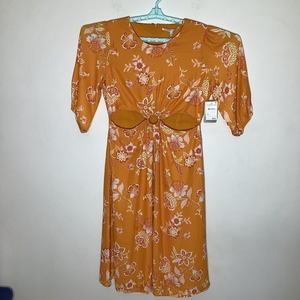 Collective Concepts Womens Orange Floral Cut Out Dress Size Large‎ NWT